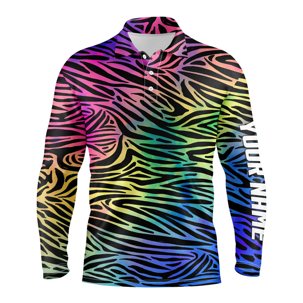 Colorful neon Rainbow Zebra skin mens golf polo shirts, team golf shirt gift for golf lovers NQS4988
