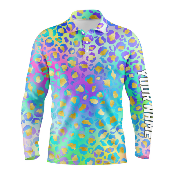 Mens golf polo shirts neon leopard animal print mens golf apparel custom golf tops mens NQS4991