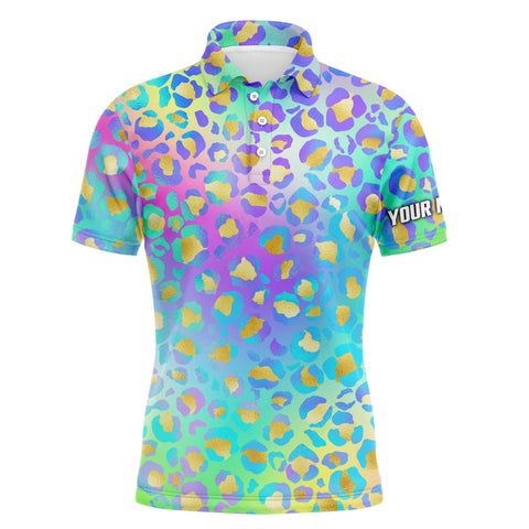 Mens golf polo shirts neon leopard animal print mens golf apparel custom golf tops mens NQS4991
