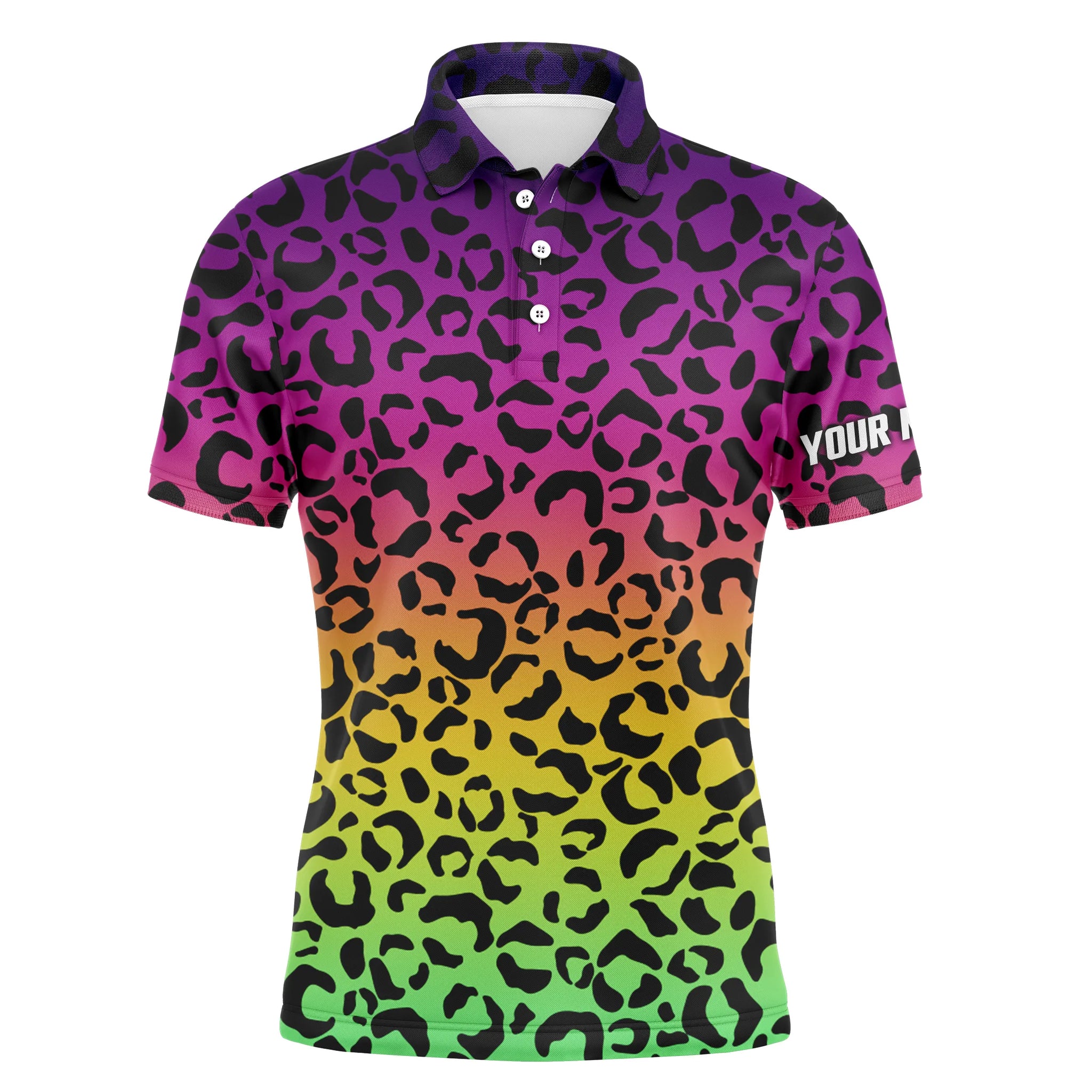 Mens golf polo shirts neon rainbow leopard pattern golf shirt custom name golf wear for mens NQS4993