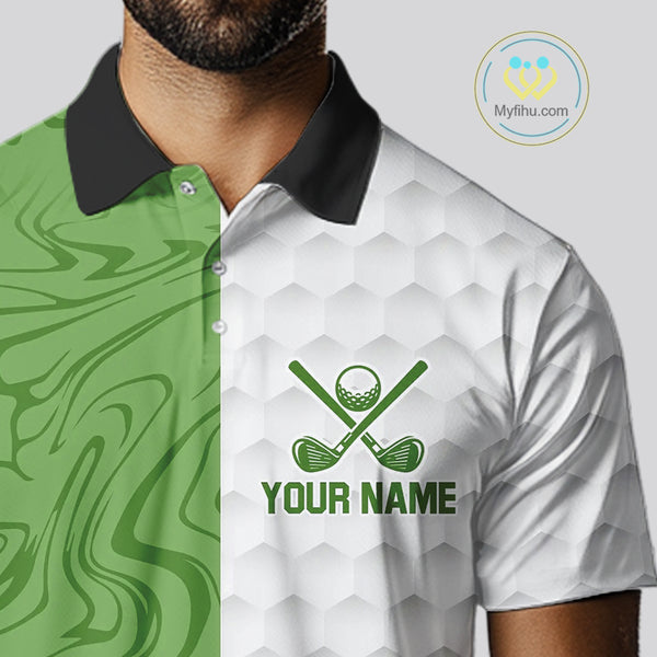 White and Green Camo Flame Mens Golf Polo Shirt Custom golf attire for men, personalized golf gifts NQS10710