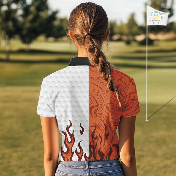 White & Orange Camo Flame Women Golf Polo Shirt Custom golf attire for ladies personalized golf gift NQS10711