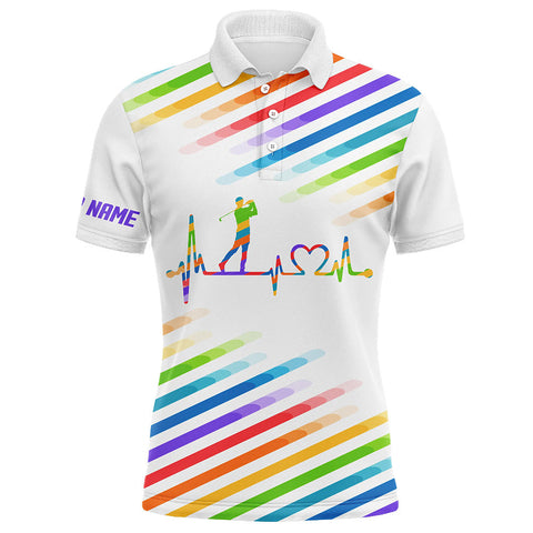 Mens golf polo shirts custom name colorful rainbow golf heartbeat tournament golf tops for mens NQS5528