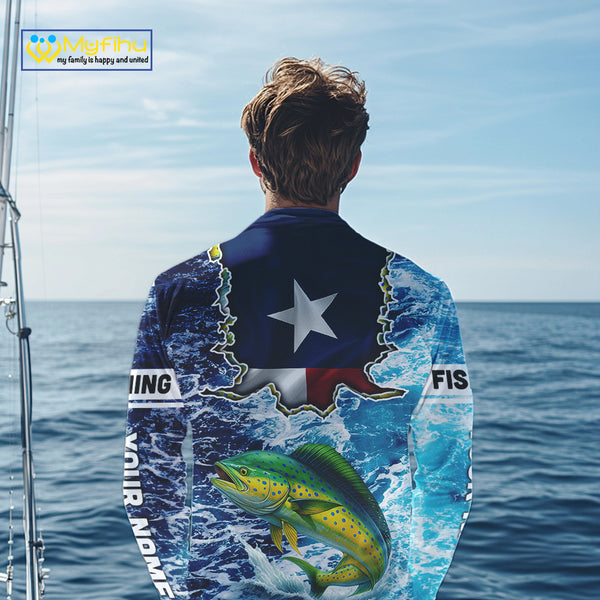 Texas Mahi Mahi Fishing blue ocean camo custom Mahi Mahi long sleeves performance fishing shirts NQS10000