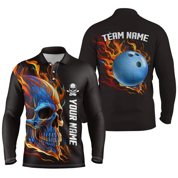 Bowling Skull on fire Bowling polo shirts for men custom team Skull Bowling jerseys NQS6197