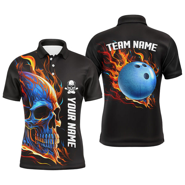 Bowling Skull on fire Bowling polo shirts for men custom team Skull Bowling jerseys NQS6197