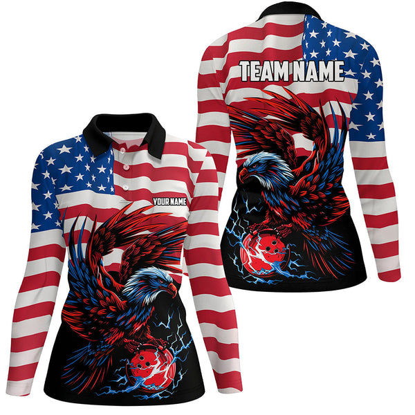 Personalized Eagle Bowling Shirts for Women, Custom Team's Name American Flag Cool Bowler Jerseys NQS7891