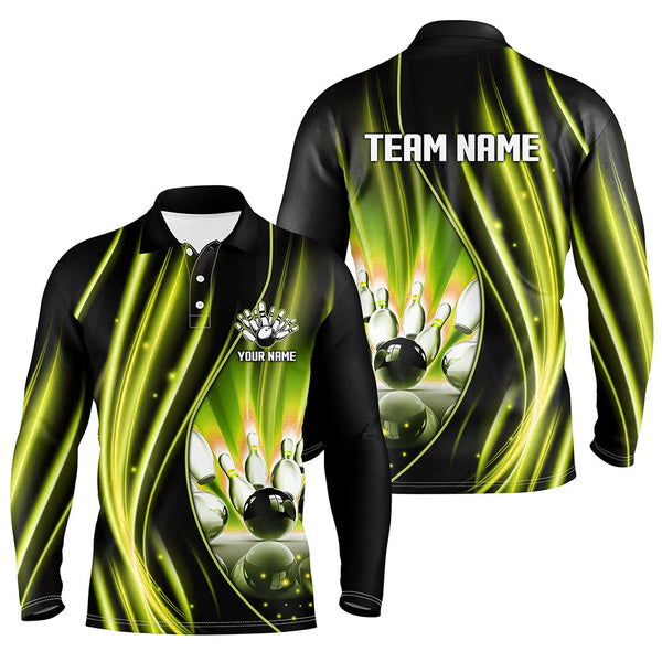 Yellow and black light Men Polo, 1/4 Quarter Zip Shirts Custom bowling team jerseys, gift for bowlers NQS8098