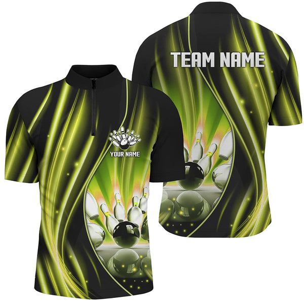 Yellow and black light Men Polo, 1/4 Quarter Zip Shirts Custom bowling team jerseys, gift for bowlers NQS8098
