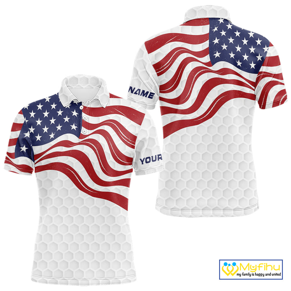 Red, White and Blue American Flag Men golf polo shirts custom men's patriotic golf apparel NQS10169