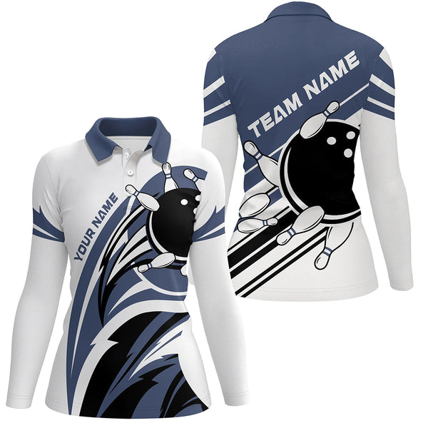 Blue and white Women bowling shirts Custom Bowling Team League Jerseys, womens bowling outfits NQS8547