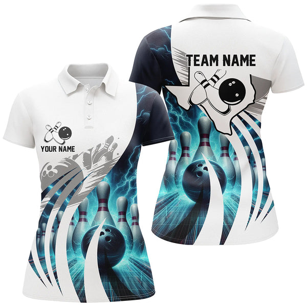 Blue lightning thunder Women Bowling Polo Shirts Custom Texas Team league Jerseys, gifts for bowlers NQS7074