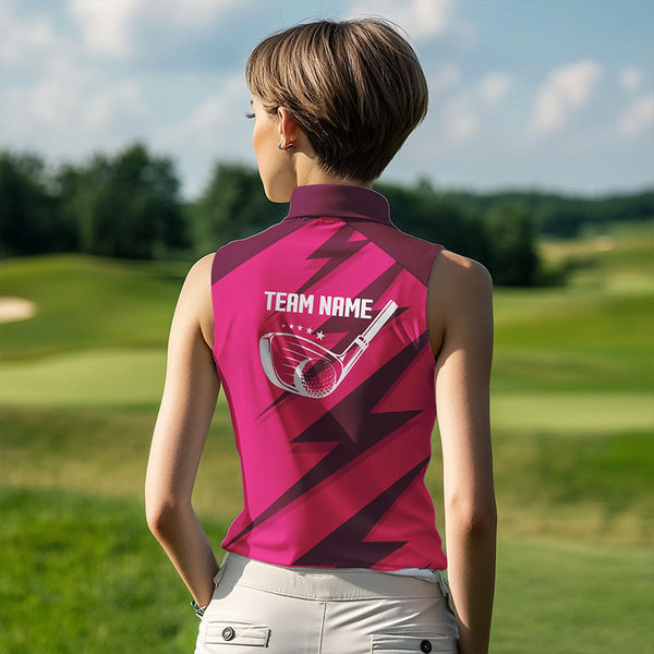 Women sleeveless polo shirt pink lightning custom name and team name golf shirt, golfing gifts NQS9428