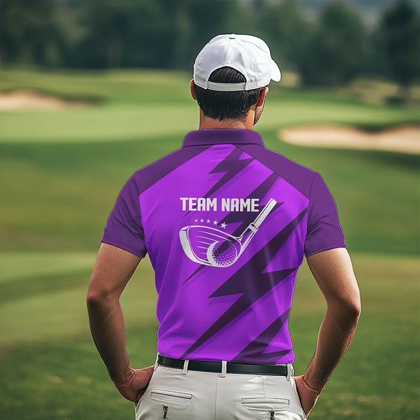 Men golf polo shirts purple lightning custom name and team name golf shirt, golfing gifts NQS9429