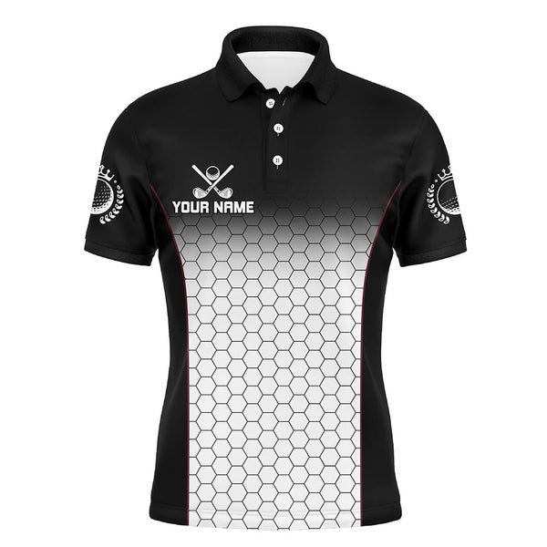 Black and White Hexagon pattern Mens golf polo shirts custom golf apparel for mens NQS8345