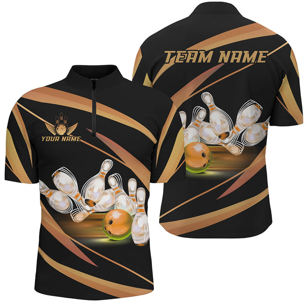 Personalized Black And Gold Bowling Shirts For Men, Custom Team Bowling League Jerseys NQS8347