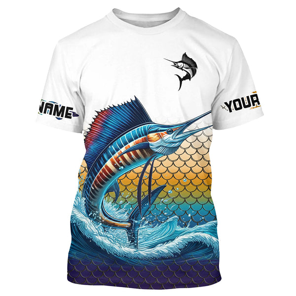 Sailfish Fishing jerseys, Sailfish scales Custom UV protection Long Sleeve Performance Fishing Shirts NQS6015