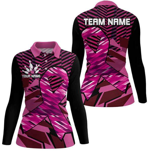 Breast Cancer Awareness black and Pink ribbons custom Bowing Shirts For Women, team bowling jerseys NQS8126