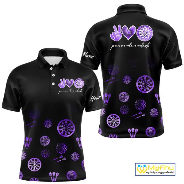 Personalized Purple and Black Camo Darts Shirts For Men Custom Peace Love Darts Team Jerseys NQS10543