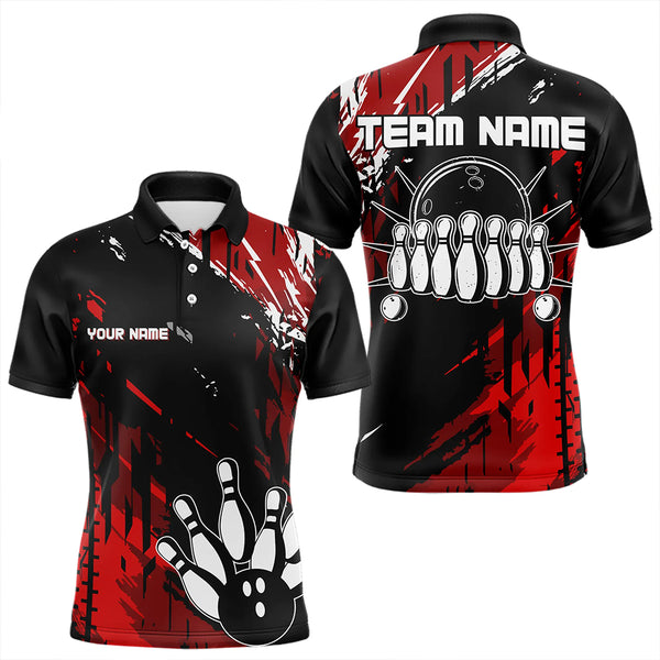 Black and Red Mens bowling shirts Custom retro bowling ball and pins bowling team league jerseys NQS9454