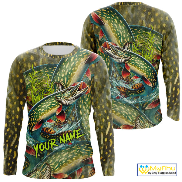 Personalized Northern Pike Fishing jerseys, Pike scales long sleeve fishing shirts uv protection NQS10333