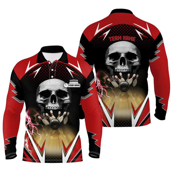Red and black Bowling skull polo shirts for men custom Bowling ball pins Team League Jerseys NQS6251