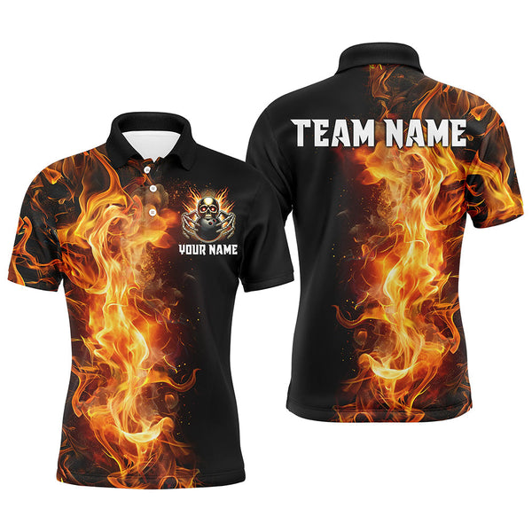 Flame Skull Black Bowling Shirts For Men Custom Team Bowling Jerseys, gift for bowlers NQS8369