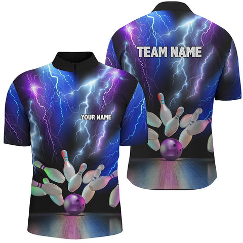 Men's bowling Quarter Zip shirts colorful lightning thunder storm bowling team league jerseys NQS7093