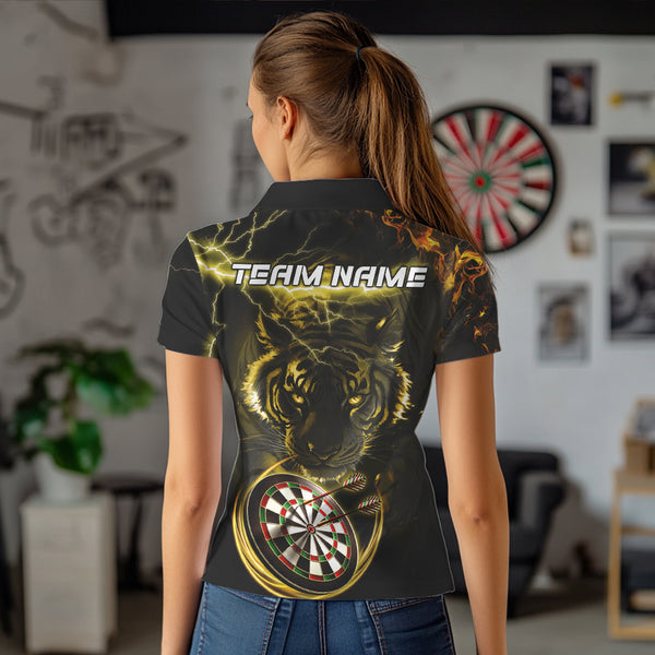 Personalized Yellow Lightning Thunder Storm Tiger Darts Shirts For Women Custom Dart Team Jerseys NQS9465
