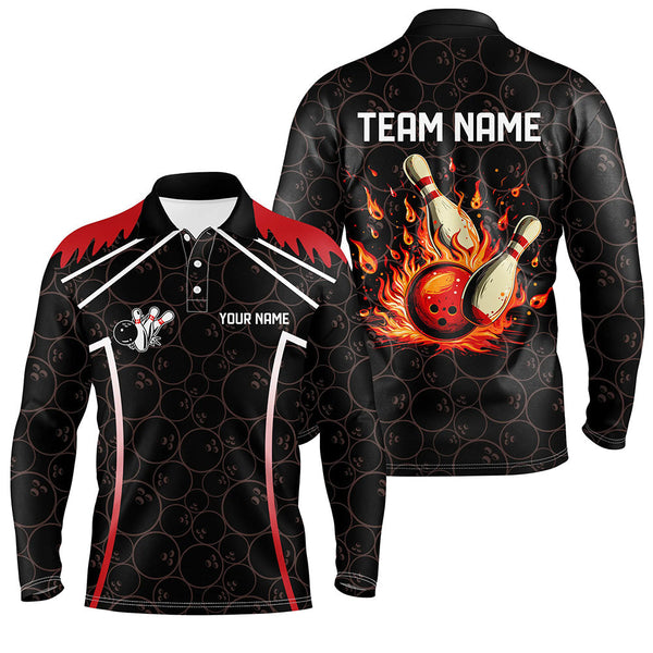 Black camo Bowling League Jerseys For Men Custom Retro Flame Bowling Shirts For Team Bowlers | Red NQS7557