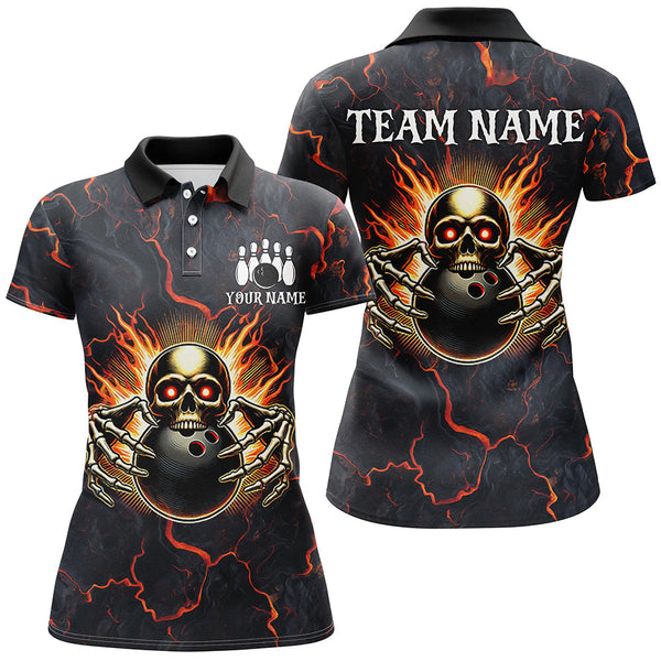 Custom Bowling Shirt for Women Personalized Skull Bowling Jerseys Bowling Team Polo, 1/4 Zip Shirts NQS8376