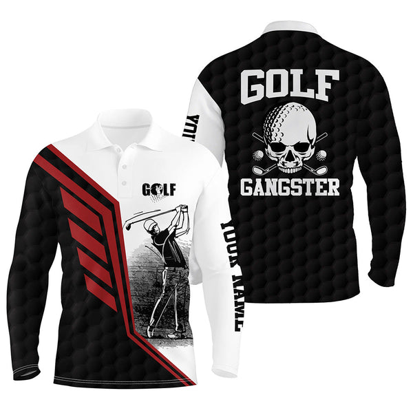 Black white Mens golf polo shirt custom golf gangster golf ball golf polos for men golf gifts for dad NQS5361