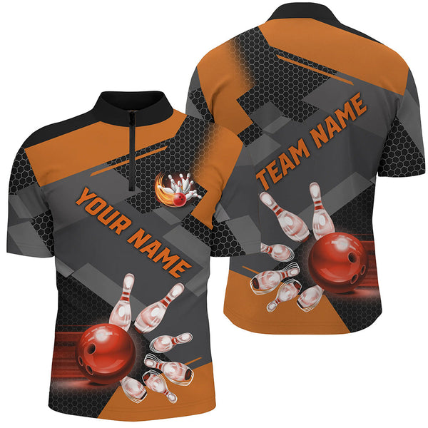 Bowling polo, Quarter zip Shirts for men Custom Bowling Team League Jerseys, gift for bowlers | Orange NQS7968