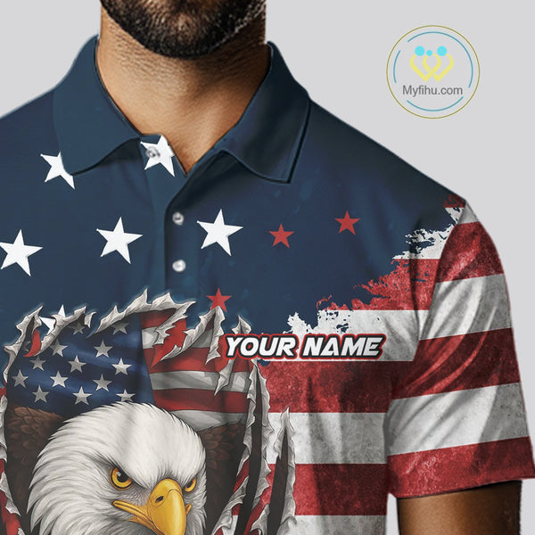 Vintage American Flag Eagle Mens golf polo shirts Custom Patriotic Team Golf top for men NQS10570