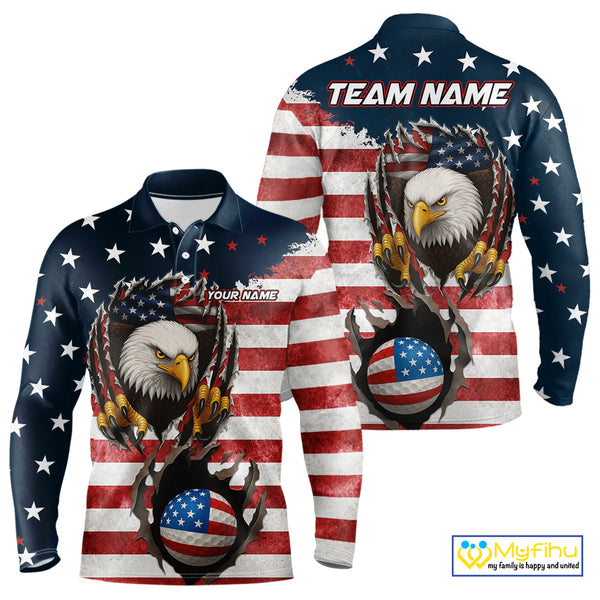Vintage American Flag Eagle Mens golf polo shirts Custom Patriotic Team Golf top for men NQS10570