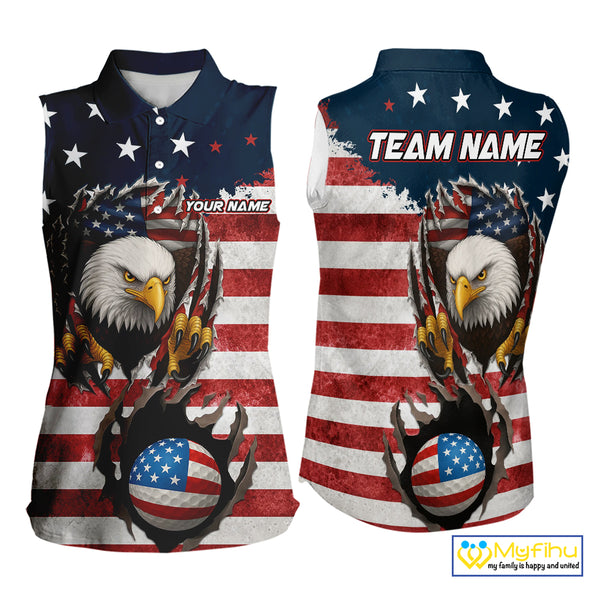 Vintage American Flag Eagle Womens Sleeveless polo shirts Custom Patriotic Team Golf top for ladies NQS10570