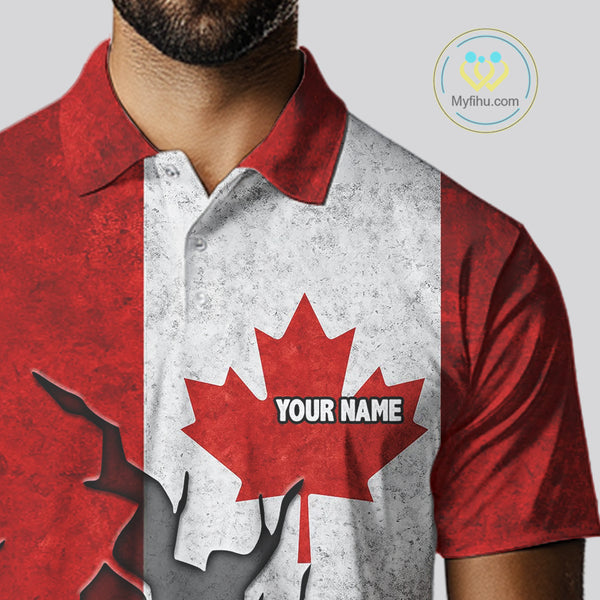 Vintage Canadian Flag broken golf ball Mens Golf polo shirts Custom patriotic Golf attire For Mens NQS10050