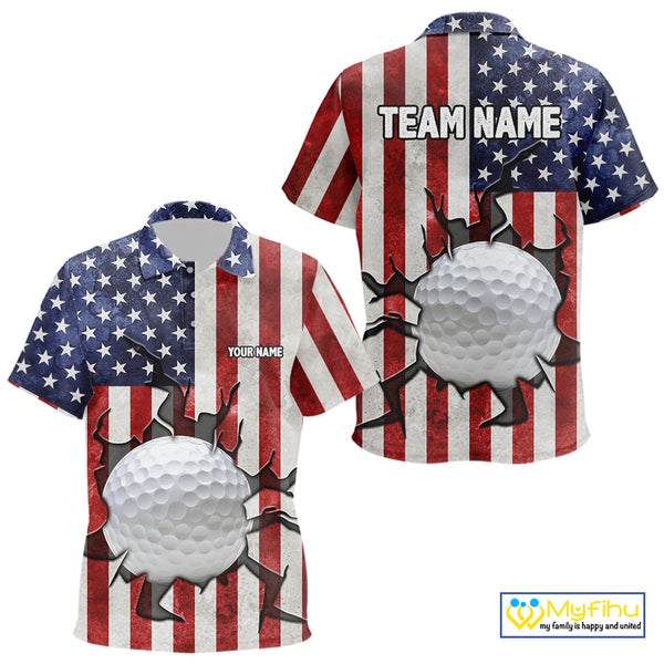 Vintage American Flag broken golf ball Kid Golf polo shirts Custom patriotic Golf attire For Kid NQS10051