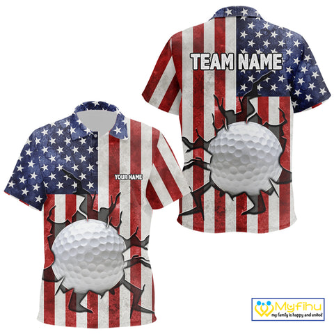 Vintage American Flag broken golf ball Kid Golf polo shirts Custom patriotic Golf attire For Kid NQS10051