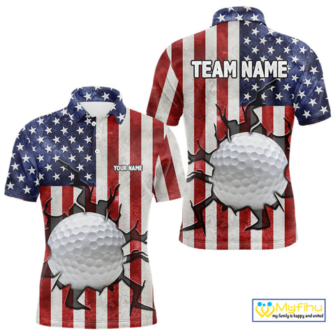 Vintage American Flag broken golf ball Mens Golf polo shirts Custom patriotic Golf attire For Mens NQS10051