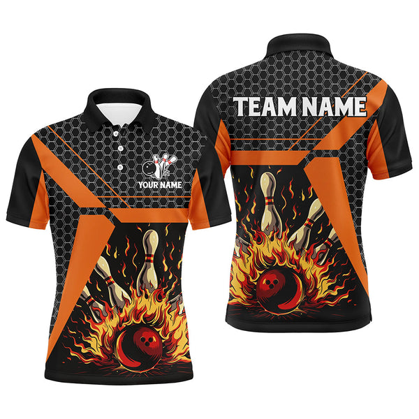 Flame Bowling polo, Quarter zip Shirts for men Custom team Bowling League jerseys, bowl gifts | Orange NQS7971