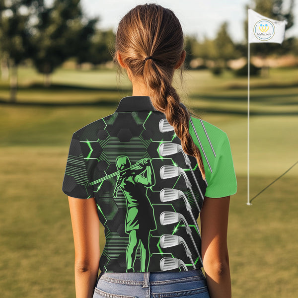Green and Black golf clubs Women golf polo shirts custom golf outfit ladies, personalized golf gifts NQS10213