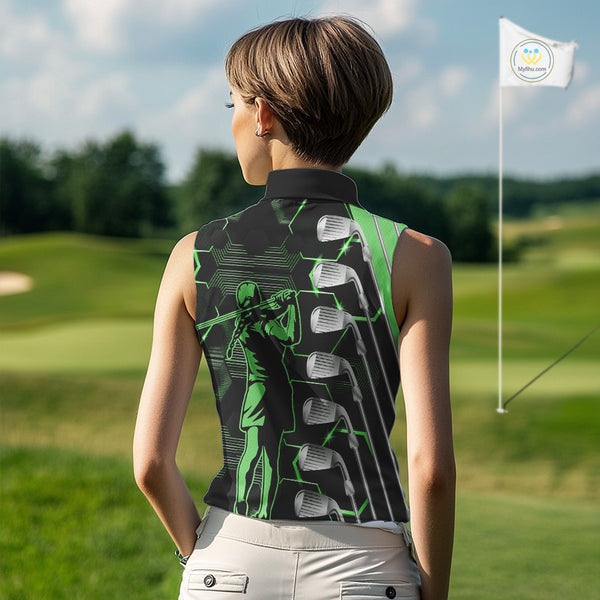Green and Black golf clubs Women sleeveless polos custom golf outfit ladies, personalized golf gifts NQS10213