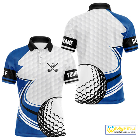 Blue & white golf ball short sleeve, long sleeve golf polo shirts custom name golf gifts for men NQS10214