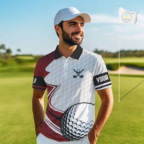 Red & white golf ball short sleeve, long sleeve golf polo shirts custom name golf gifts for men NQS10215
