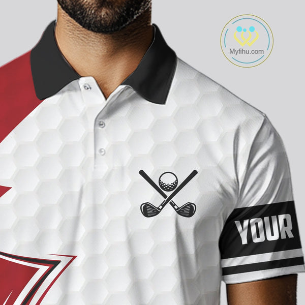 Red & white golf ball short sleeve, long sleeve golf polo shirts custom name golf gifts for men NQS10215