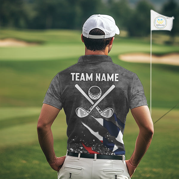 Gray Grunge Texas Flag Mens golf polo shirts Custom patriotic Golf attire for men NQS10580