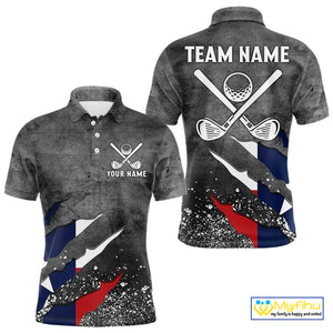 Gray Grunge Texas Flag Mens golf polo shirts Custom patriotic Golf attire for men NQS10580