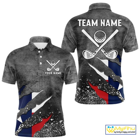Gray Grunge Texas Flag Mens golf polo shirts Custom patriotic Golf attire for men NQS10580