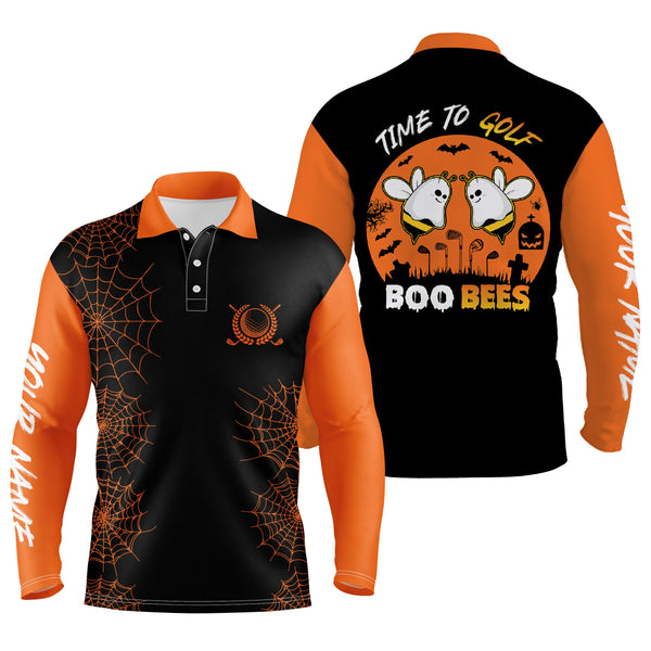 Funny black orange Halloween golf shirt custom name mens golf polo shirt - Time to golf boo bees NQS4028